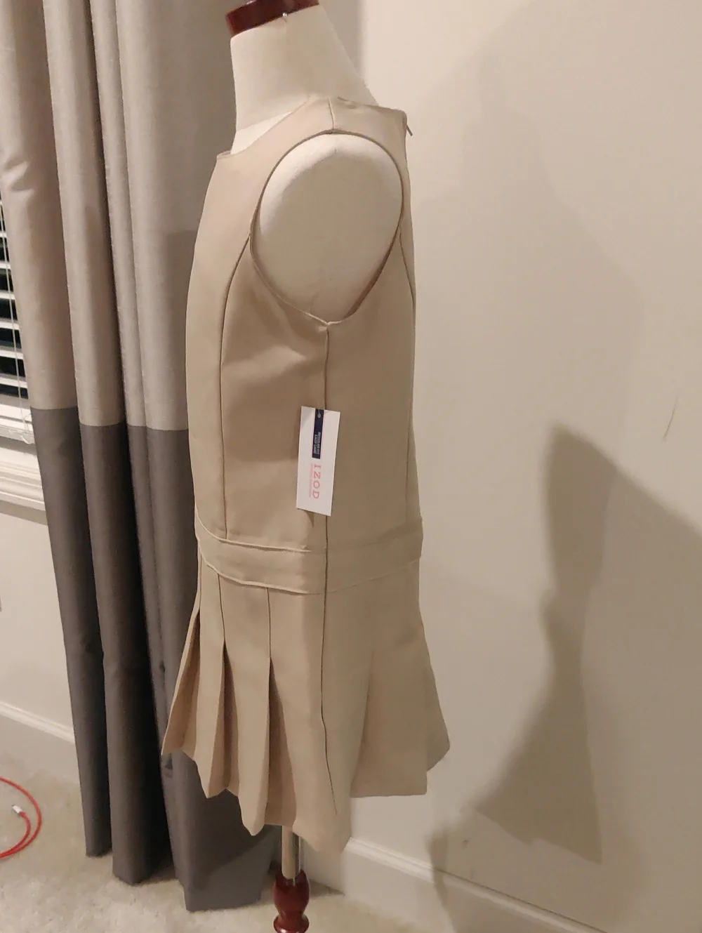 New!Izod Girls Sleeveless Pleated School Dress in Beige Uniform Y2K Cottagecore
